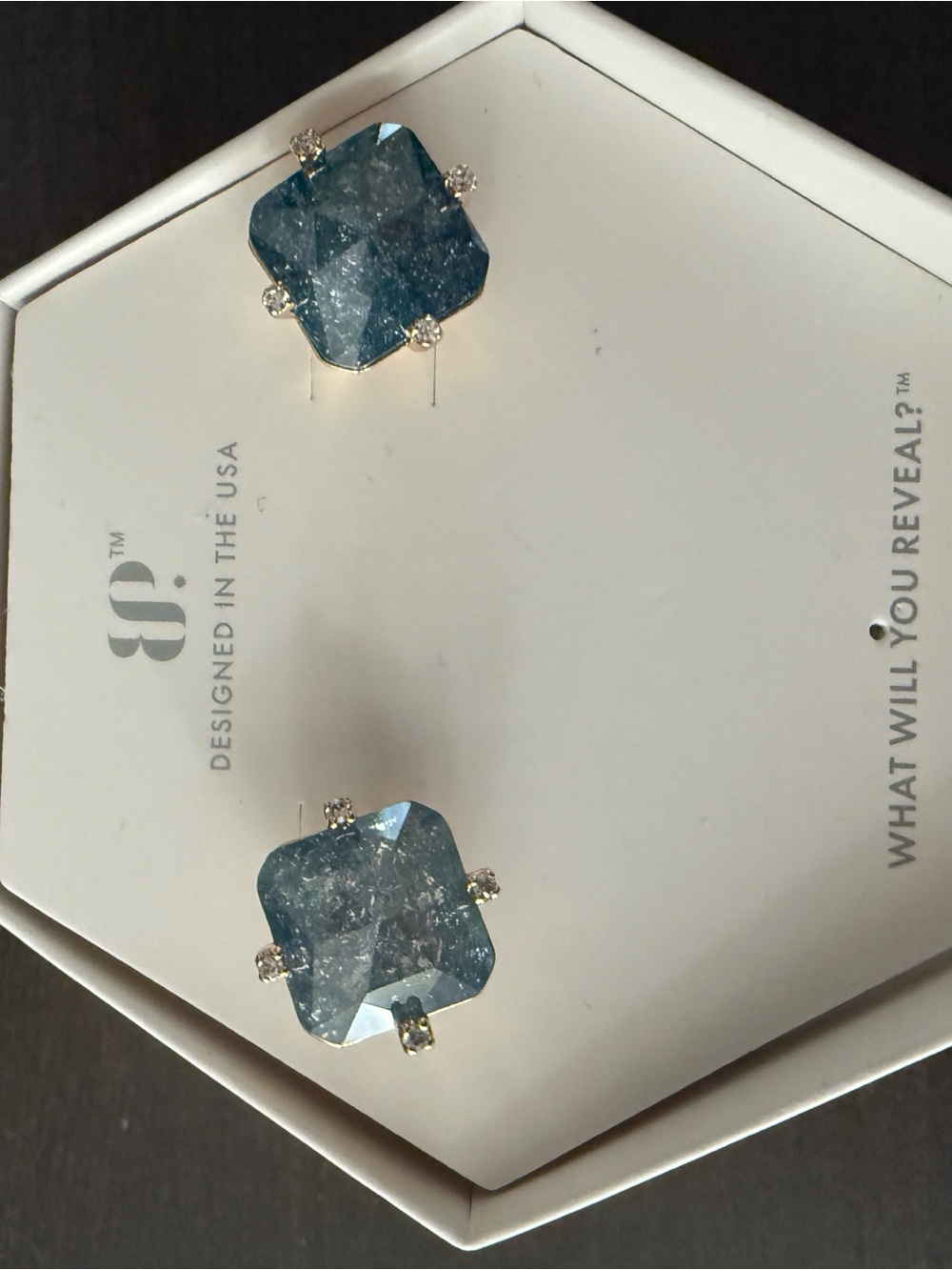 Blue Square Crystal Stud Earrings - Designer Women’s Jewelry